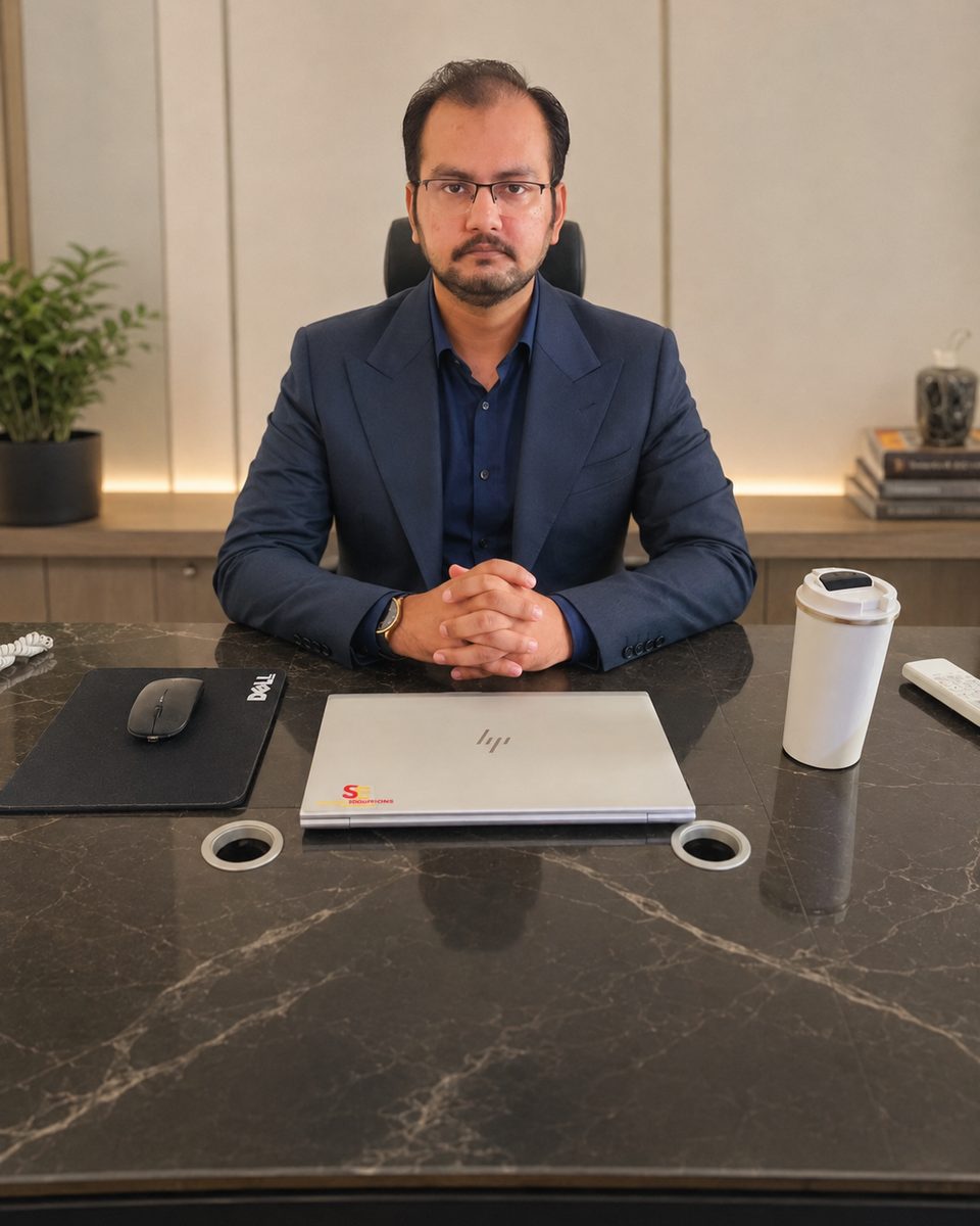 Shaharyar Shoukat seated at his desk